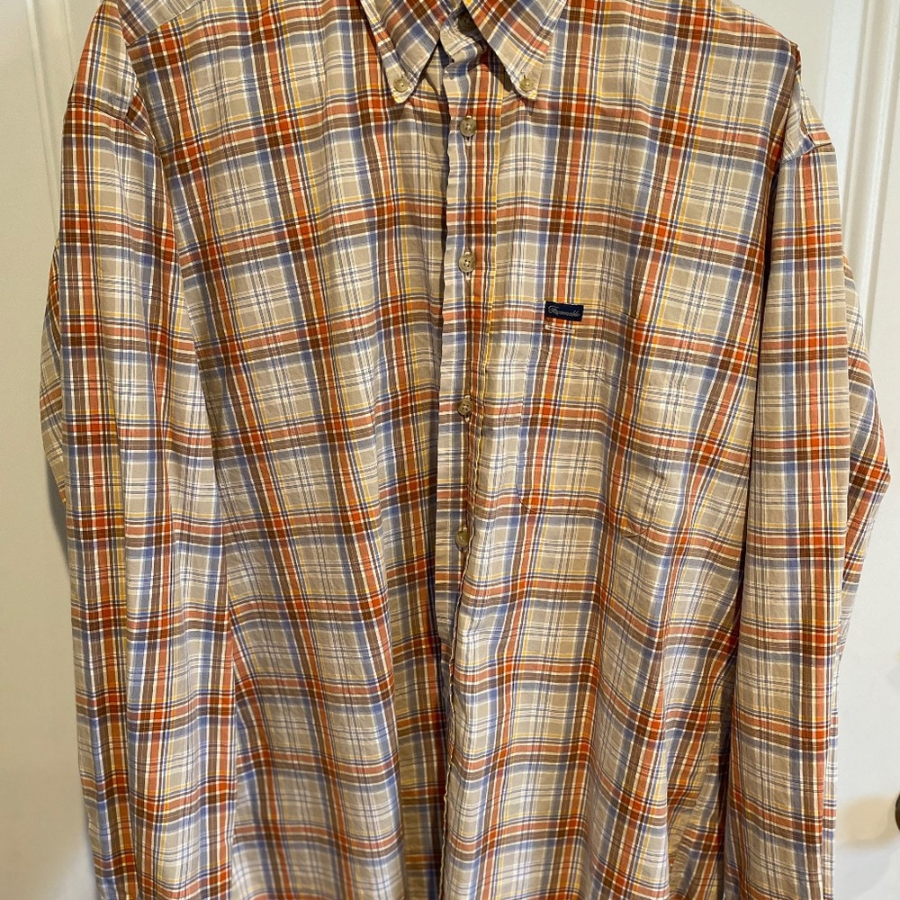 Faconnable Orange and Tan Button Down long sleeve